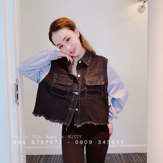 ÁO KHOÁC JEAN PHỐI TAY XÁM