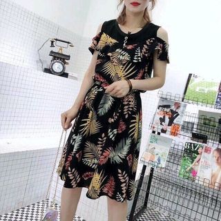 ĐẦM XÒE HỞ VAI BÈO NGỰC HOẠ TIẾT LÁ