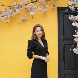 ĐẦM CỔ BÈO TAY PHỒNG ĐEN
