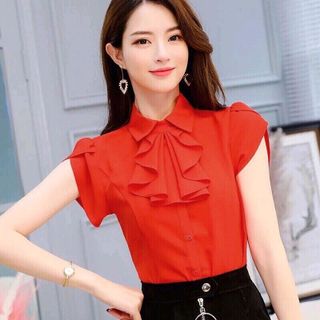 ÁO SƠ MI NƠ CỔ TAY BÚP SEN