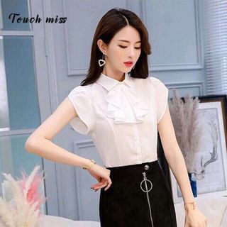 ÁO SƠ MI NƠ CỔ TAY BÚP SEN