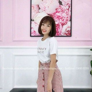SÉT ÁO IN CHỮ VÁY CARO