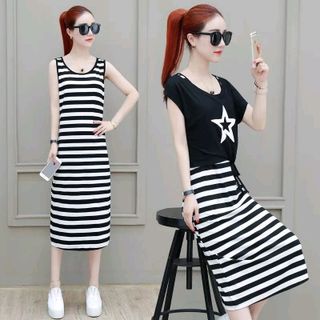 đầm sọc cotton 100