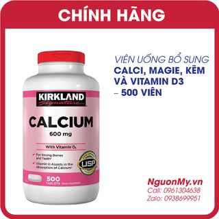 Viên uống Canxi Kirkland Calcium 600mg D3 hộp 500 viên của Mỹ