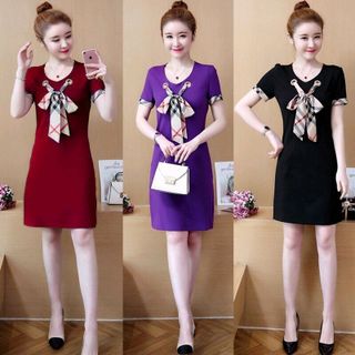 Đầm thun suông cột nơ viền tay cách điệu