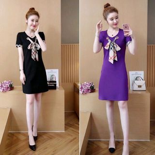 Đầm thun suông cột nơ viền tay cách điệu