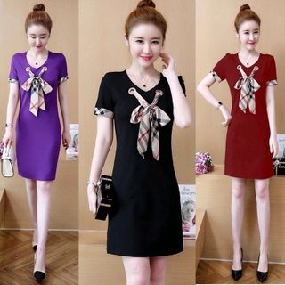 Đầm thun suông cột nơ viền tay cách điệu