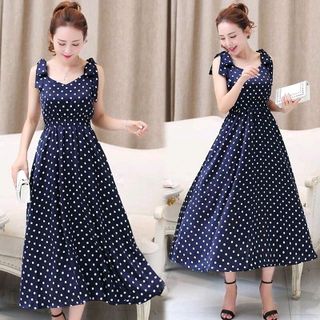Đầm Maxi Chấm Bi Nơ Vai