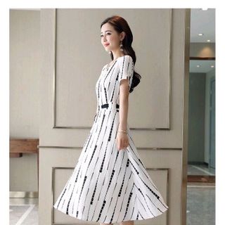 ĐẦM XÒE HỌA TIẾT EO THẮT DÂY NƠ