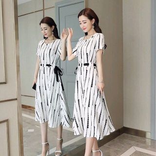 ĐẦM XÒE HỌA TIẾT EO THẮT DÂY NƠ