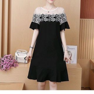 ĐẦM SUÔNG ĐUÔI CÁ PHỐI REN VÀ HOA THÊU