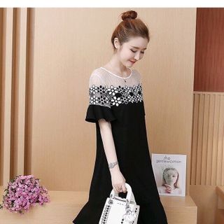 ĐẦM SUÔNG ĐUÔI CÁ PHỐI REN VÀ HOA THÊU