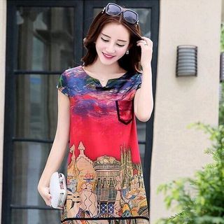 ĐẦM SUÔNG CỔ V HỌA TIẾT