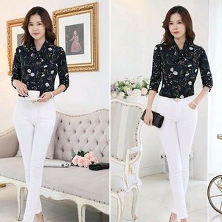 Áo Sơ Mi Hàn Quốc Hoa Lá Mùa Xuân