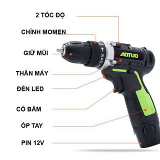 Bộ Máy khoan vặn vít không dây Aotuo 12V có đảo chiều