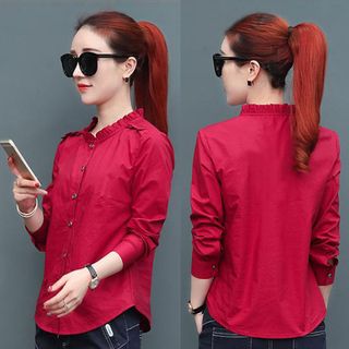 Áo Sơ Mi Đỏ Phối Bèo Tay Dài Thời Trang
