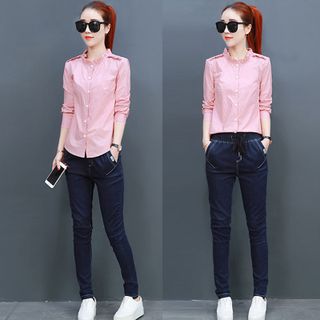 Áo Sơ Mi Đỏ Phối Bèo Tay Dài Thời Trang