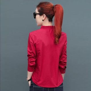 Áo Sơ Mi Hồng Phối Bèo Tay Dài Thời Trang