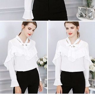 Áo Sơmi Công Sở Phối Bèo Thắt Nơ Cổ