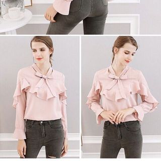 Áo Sơmi Công Sở Phối Bèo Thắt Nơ Cổ