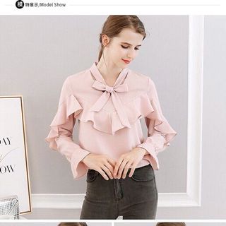 Áo Sơmi Công Sở Phối Bèo Thắt Nơ Cổ