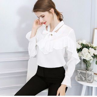 Áo Sơmi Công Sở Phối Bèo Thắt Nơ Cổ