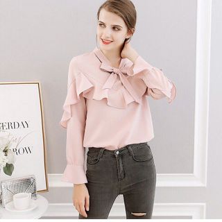 Áo Sơmi Công Sở Phối Bèo Thắt Nơ Cổ