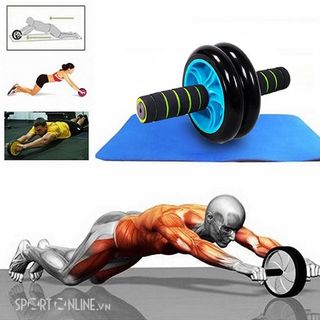Bánh xe lăn tập cơ bụng Tặng thảm quỳ đầu gối khi tập