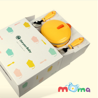 Bộ Chén Bát Nĩa Thìa Muỗng tập ăn dặm hình Gà Con dễ thương cho bé có đế hút chân không cố định trên bàn giữ nhiệt thức ănHK089