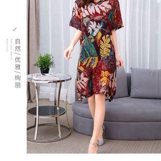 ĐẦM SUÔNG CỔ V HOẠ TIẾT LÁ