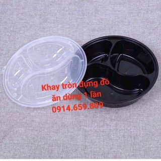 Khay nhựa tròn đựng đồ ăn 3 ngăn