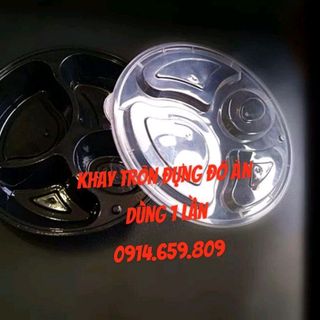 Khay nhựa tròn đựng đồ ăn 3 ngăn