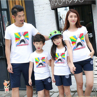 Áo gia đình áo đồng phục Hàm cá mập chất cotton đẹp đủ màu đủ size 5-110kg