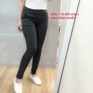 QUẦN LEGGING 2 TÚI XÉO  MÀU XÁM CHUỘT