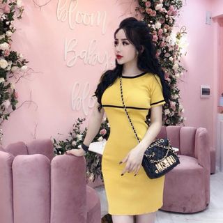 Đầm body vàng viền đen