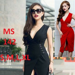 Đầm Cổ Chéo Đính Nút 2 Bên MS 142