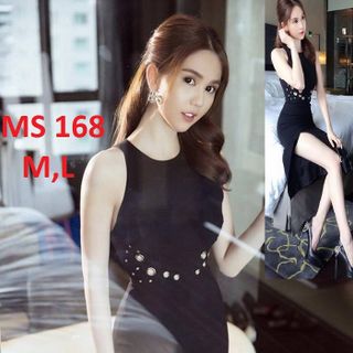 Đầm Ngọc Trinh Suông Xẻ Lai Đính Khoen Tròn MS 168