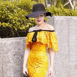 Đầm Nhún Cổ Phối Nơ MS 53