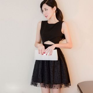 Đầm Xòe Phối Lưới MS 114