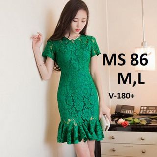 Đầm Ren Tay Ngắn Dún Lai MS 86