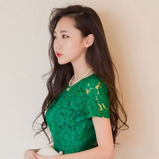 Đầm Ren Tay Ngắn Dún Lai MS 86
