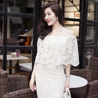 Đầm Ren Nhún Cổ Ngang Vai MS 53