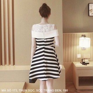 Đầm Xòe Sọc Phối Ren MS 173