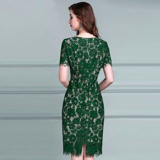 Đầm Ren Mi Tay Ngắn Màu Da