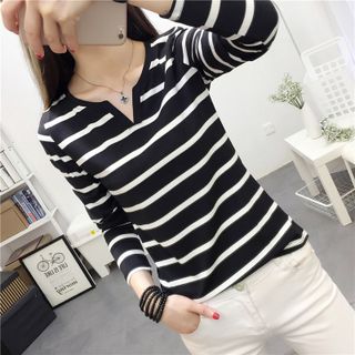 Áo thun nữ tay dài sọc ngang cá tính 119 - 90119-CHUONGTRINH