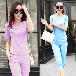 Set bộ lửng xanh đính hoa