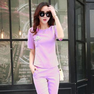 Set bộ lửng xanh đính hoa
