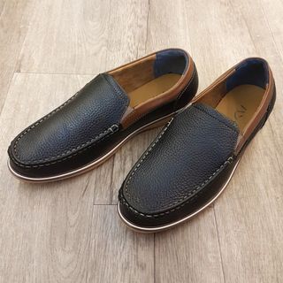 Giày mọi đế thời trang Hansamu da hột viền gót nâu