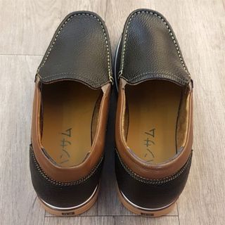 Giày mọi đế thời trang Hansamu da hột viền gót nâu