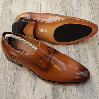 Giày lười nam Hansamu - AL da trơn viền chỉ chéo MS002